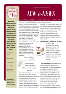 Australian Church Women Inc.  ACW e-NEWS V O L U M E  Australian