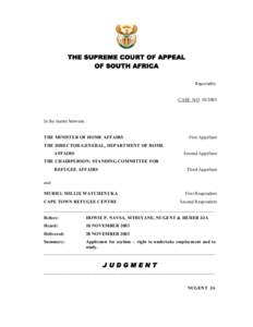 THE SUPREME COURT OF APPEAL OF SOUTH AFRICA Reportable CASE NO: [removed]In the matter between :