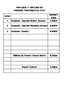 MAYLAND 1 - WILLIAM DE FERRERS TIMETABLE for FC01 DEPART