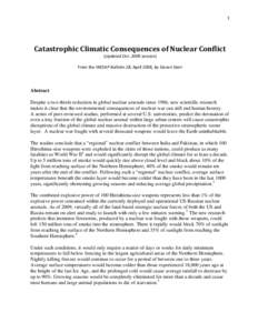 Catastrophic Climatic Consequences of Nuclear Conflict (Updated 2009 version)