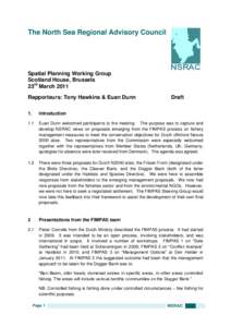 The North Sea Regional Advisory Council  Spatial Planning Working Group Scotland House, Brussels 23rd March 2011 Rapporteurs: Tony Hawkins & Euan Dunn