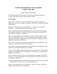 Grades and Standards for Nursery Plants Updates May 2005 Florida Division of Plant Industry The following updates have been made to the Grades and Standards Publications available on the Division of Plant Industry intern