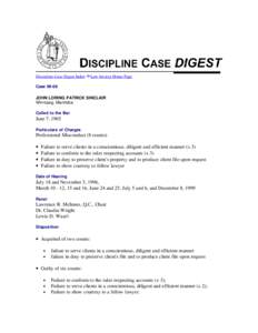 Discipline Case Digest Index  Law Society Home Page Case[removed]JOHN LORING PATRICK SINCLAIR