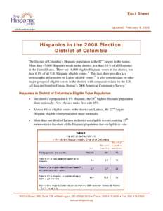 Fact Sheet  Updated: February 8, 2008 Hispanics in the 2008 Election: District of Columbia