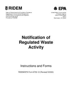 RI DEM/Waste Management- Hazardous Waste Generator ID Application and Instructions