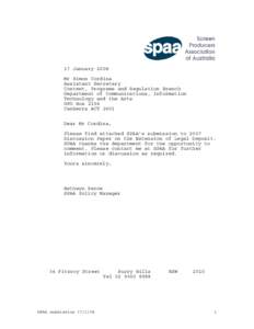 17 January 2008 Mr Simon Cordina Assistant Secretary Content, Programs and Regulation Branch Department of Communications, Information Technology and the Arts