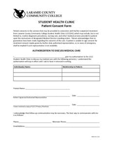 LARAMIE COUNTY COMMUNITY COLLEGE TM STUDENT HEALTH CLINIC Patient Consent Form