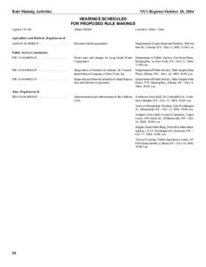 Rule Making Activities  NYS Register/October 20, 2004 HEARINGS SCHEDULED FOR PROPOSED RULE MAKINGS