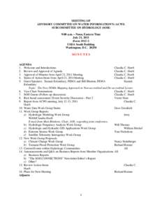 MEETING OF ADVISORY COMMITTEE ON WATER INFORMATION’S (ACWI) SUBCOMMITTEE ON HYDROLOGY (SOH) 9:00 a.m. – Noon, Eastern Time July 21, 2011 Room 1052-S