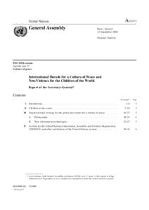 Human rights / Peace education / International Year for the Culture of Peace / UNESCO / Human rights education / International observance / Violence / International Decade for the Promotion of a Culture of Peace and Non-Violence for the Children of the World / International Day for Tolerance / Ethics / Nonviolence / Peace