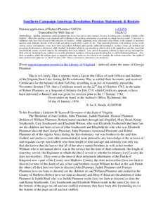 Southern Campaign American Revolution Pension Statements & Rosters Pension application of Robert Plummer VAS216 Transcribed by Will Graves vsl 24VA[removed]