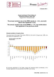 3 October[removed]Export and Import Price Indices of Industrial Products. Base 2010 August[removed]Provisional data