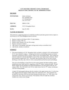 CITY HISTORIC PRESERVATION COMMISSION REQUEST FOR CERTIFICATE OF APPROPRIATENESS DECISION PETITIONER:  Gales Architects