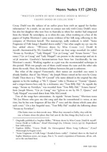 Manx Notes[removed]) “ W R I TTEN D OW N B Y M I S S C R ES SI E D O D D & M YSEL F ” C R E SSY D O D D A S C OL L EC TOR * Cressy Dodd was the subject of an earlier piece here with an appeal for further information