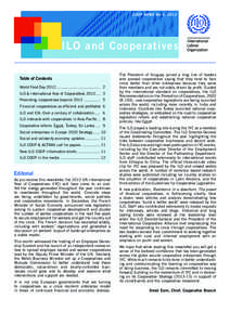 COOP NEWS No 4, 2012  ILO and Cooperatives Table of Contents World Food Day 2012...................................... 	2 ILO & International Year of Cooperatives 2012..... 	3