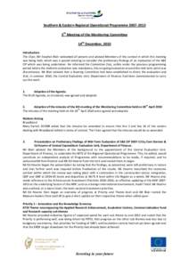 Southern & Eastern Regional Operational Programme5th Meeting of the Monitoring Committee 14th December, 2010 Introduction The Chair, Mr Stephen Blair welcomed all present and advised Members of the context in 