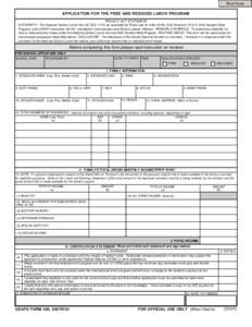 Print Form APPLICATION FOR THE FREE AND REDUCED LUNCH PROGRAM PRIVACY ACT STATEMENT AUTHORITY: The National School Lunch Act (42 USC[removed]as amended by Pubic Law[removed]); DoD Directive[removed]DoD Student Meal Pro