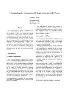 A Complex Logic for Computation with Simple Interpretations for Physics Richard G. Shoup Interval Research