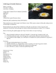 Grilled Eggs in Portobello Mushrooms Makes: 4 servings Prep Time: 5 minutes Cook Time: 12 minutes 4 large (about 4 inches/10 cm in diameter) portobello mushrooms