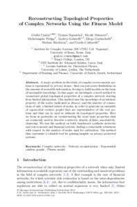 Reconstructing Topological Properties of Complex Networks Using the Fitness Model Giulio Cimini1(B) , Tiziano Squartini1 , Nicol` o Musmeci2 , 3 1,3