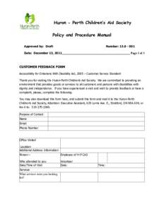 Huron - Perth Children’s Aid Society Policy and Procedure Manual Approved by: Draft Number: [removed]
