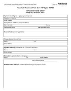 Infrastructure Grant Application Cover Sheet: HHW FY[removed]