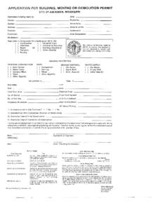 APPLICATION FOR 8UI LDING , MOVING OR DEMOLITION PERMIT   CITY OF ABERDEEN, MISSISSIPPI Application is baing mads by: Dete: Owner: _ _ _ _ _ _ _ _ _ _ _ _ _ _ _ _ _ _ _ _ _ _ _ Permit No.