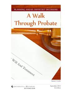 PLANNING AHEAD, DIFFICULT DECISIONS  A Walk Through Probate  Aaron J. Lyttle