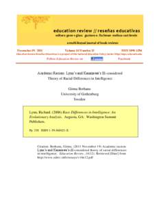 education review // reseñas educativas editors: gene v glass gustavo e. fischman melissa cast-brede a multi-lingual journal of book reviews November 19, 2011  Volume 14 Number 12