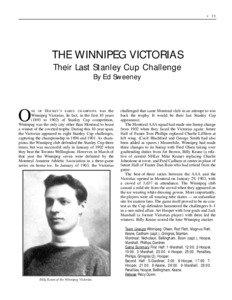 The Winnipeg Victorias: Their Last Stanley Cup Challenge