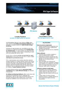 DAX File & Folder Archive Tape Software (FFA) offers tape support for CA ARCserve® Backup Software and provides a complete solution for disk-to-disk-to-tape archiving. Archiving on tape provides very cost-effective and 