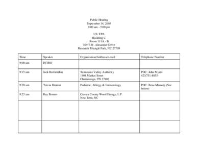 Public Hearing September 14, 2005 9:00 am - 5:00 pm US. EPA Building C Room 111A - B