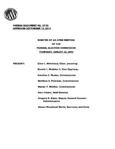 AGENDA DOCUMENT NO[removed]APPROVED SEPTEMBER 12, 2013 MINUTES OF AN OPEN MEETING OF THE FEDERAL ELECTION COMMISSION