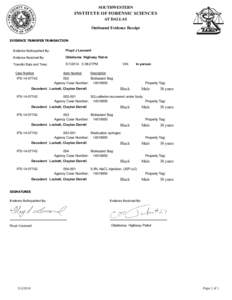 SOUTHWESTERN  INSTITUTE OF FORENSIC SCIENCES AT DALLAS Outbound Evidence Receipt EVIDENCE TRANSFER TRANSACTION