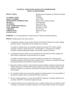 NATIONAL ASSOCIATION OF HEALTH UNDERWRITERS POLICY & PROCEDURES POLICY TITLE: CLASSIFICATION: POLICY NUMBER: DEPARTMENT COORDINATOR: