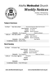 Altofts Methodist Church  Weekly Notices Sunday 11th January Lectionary (Year B)