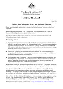 Findings of the Independent Review into the Port of Gladstone Media release 9 May 2014