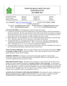 TOWN OF BEAUX ARTS VILLAGE TOWN BULLETIN OCTOBER 2013 *******************************************************************************************  WABA Board Mtg.