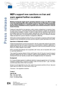 Press release  MEPs support new sanctions on Iran and warn against further escalation Plenary sessions