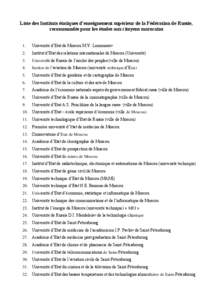 Liste des Instituts étatiques d’enseignement supérieur de la Fédération de Russie, recommandés pour les études aux citoyens marocains 1. Université d’Etat de Moscou M.V. Lomonosov