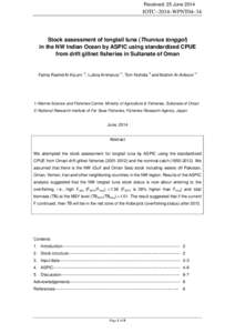 Received: 25 June[removed]IOTC–2014–WPNT04–34 Stock assessment of longtail tuna (Thunnus tonggol) in the NW Indian Ocean by ASPIC using standardized CPUE