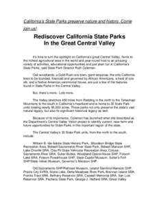 California state parks / Sacramento-San Joaquin Delta / Central Valley / Colonel Allensworth State Historic Park / Tule / Schoenoplectus acutus / Turlock Lake State Recreation Area / San Luis Reservoir / Great Valley Grasslands State Park / Geography of California / California / San Joaquin Valley