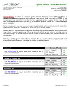 Ignition Interlock Device Manufacturers DEPARTMENT OF MOTOR VEHICLES Agency of Transportation  dmv.vermont.gov