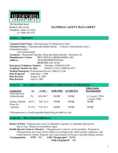 300 Northfield Road Bedford, OH[removed]Telephone: ([removed]or[removed]  MATERIAL SAFETY DATA SHEET