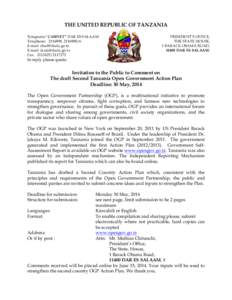 THE UNITED REPUBLIC OF TANZANIA Telegrams:“CABINET” DAR ES SALAAM Telephone: [removed], [removed]E-mail: [removed] E-mail: [removed] Fax: [removed]