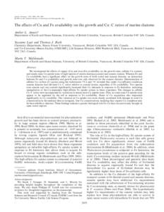 Annett, Amber L., Suzanne Lapi, Thomas J. Ruth, and Maria T. Maldonado. The effects of Cu and Fe availability on the growth and Cu:C ratios of marine diatoms. Limnol. Oceanogr., 53(6), 2008, 2451–2461