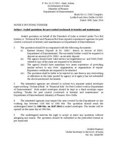 F. No[removed]Genl. Admn. Government of India Ministry of Finance Department of Disinvestment Block No.11, CGO Complex, Lodhi Road, New Delhi[removed].