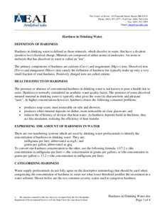 The Center at Keene: 149 Emerald Street, Keene NH[removed]Phone: ([removed]Toll Free: ([removed]Fax: ([removed]Email: [removed]  Hardness in Drinking Water1