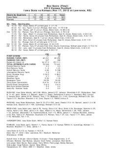 Box Score (Final[removed]Kansas Football Iowa State vs Kansas (Nov 17, 2012 at Lawrence, KS)