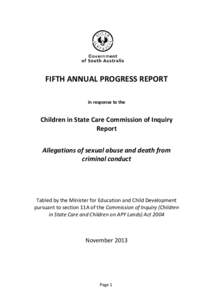FIFTH ANNUAL PROGRESS REPORT in response to the Children in State Care Commission of Inquiry Report Allegations of sexual abuse and death from